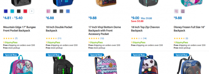 Discount on Lots of Backpacks kids walmart under 10 dollars