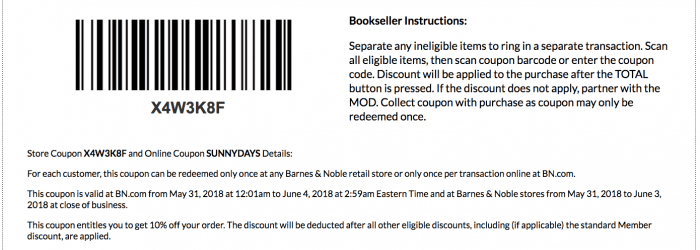 Barnes and Noble printable coupon June 2018 10% off entire purchase